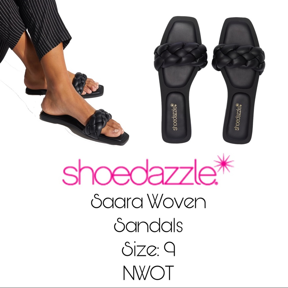 Shoe Dazzle Saara Woven Sandals Black